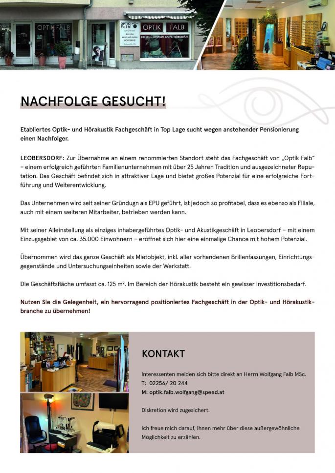 Übernahme Fachgeschäft in Leobersdorf