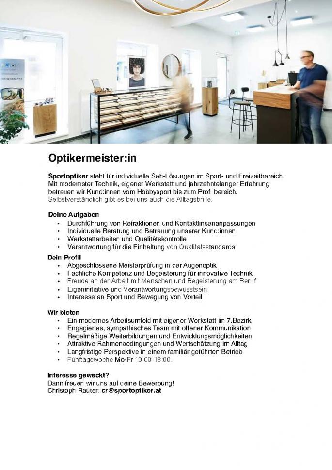 Sportoptiker Rauter Christoph sucht Optikermeister