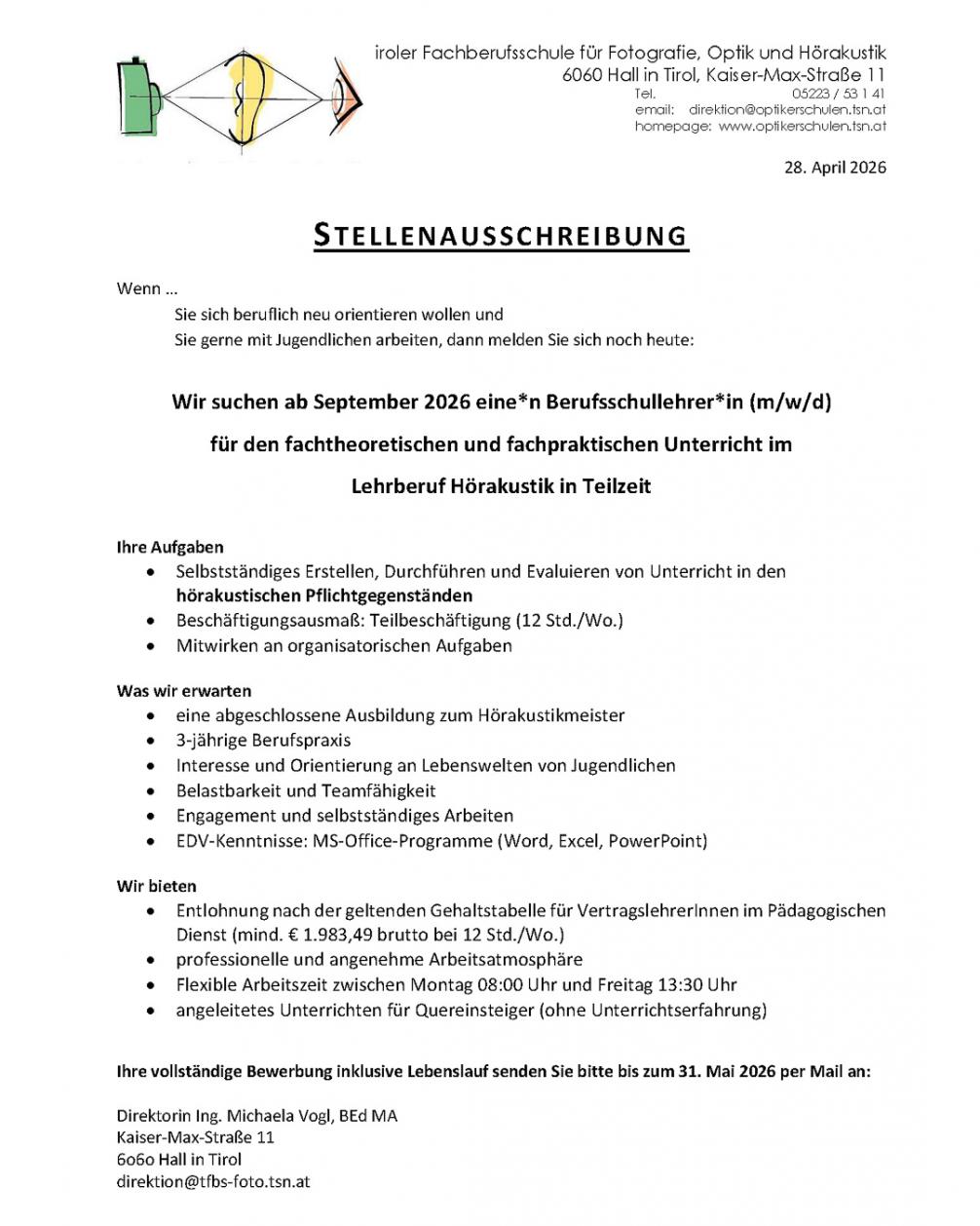 Stellenausschreibung HG Teilzeit