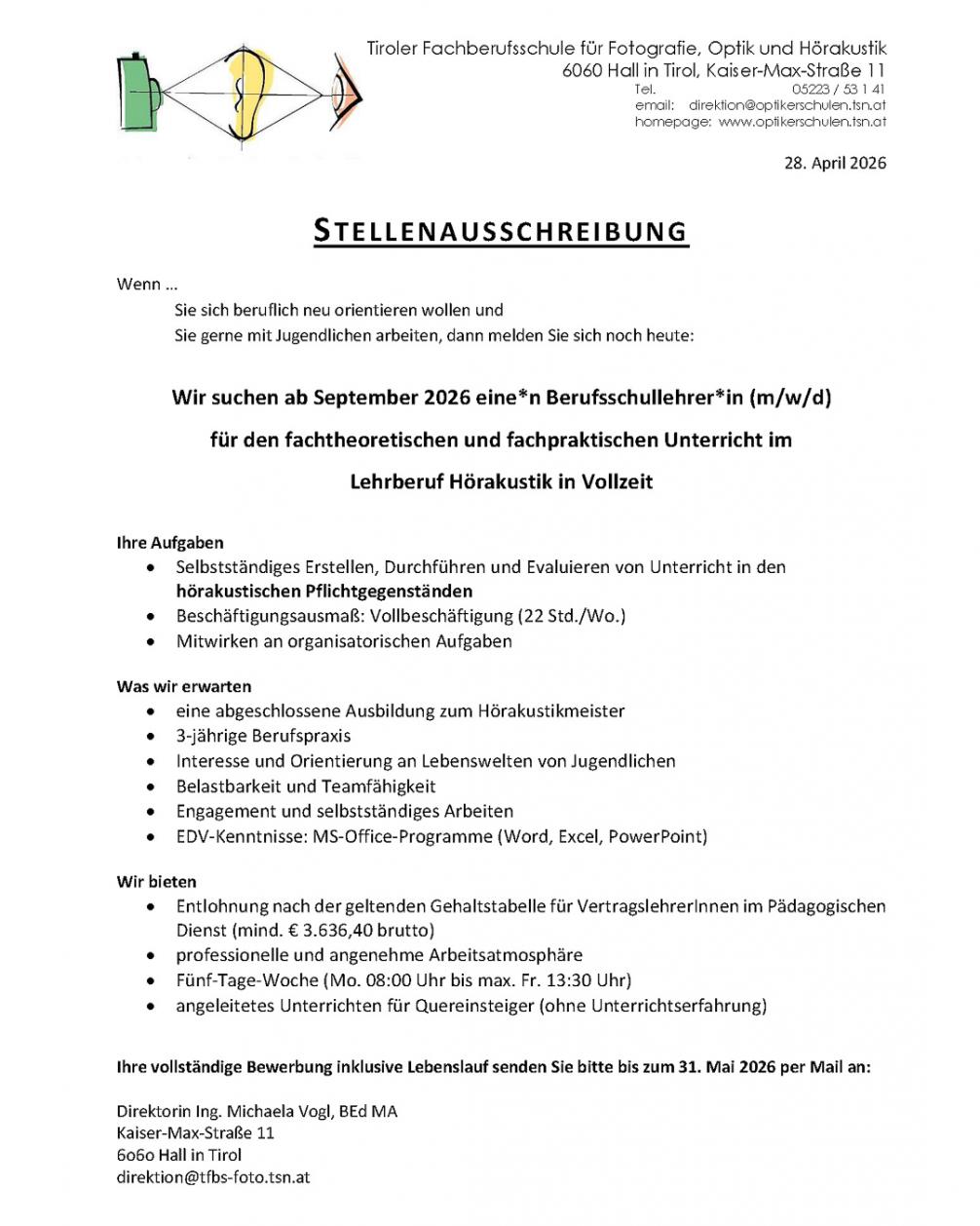 Stellenausschreibung HG Vollzeit