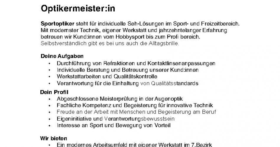 Sportoptiker Rauter Christoph sucht Optikermeister