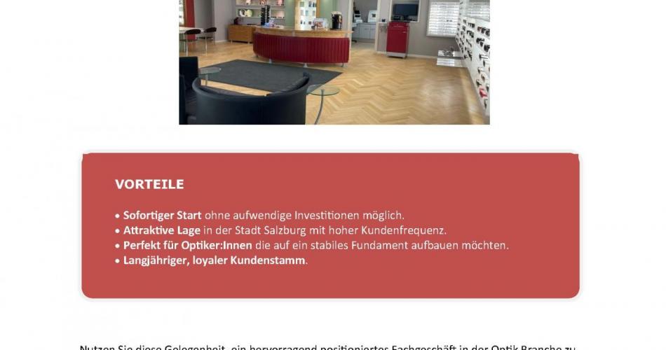 Optikgeschäft in Salzburg sucht Nachfolger