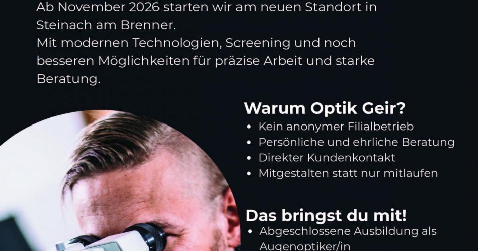 Optik Geir sucht einen Augenoptiker (m/w/d) in Steinach